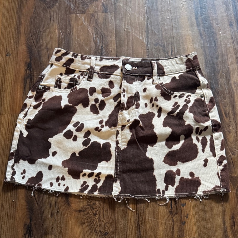 No Boundaries Cow Print Mini Skirt - Brown and Cream
